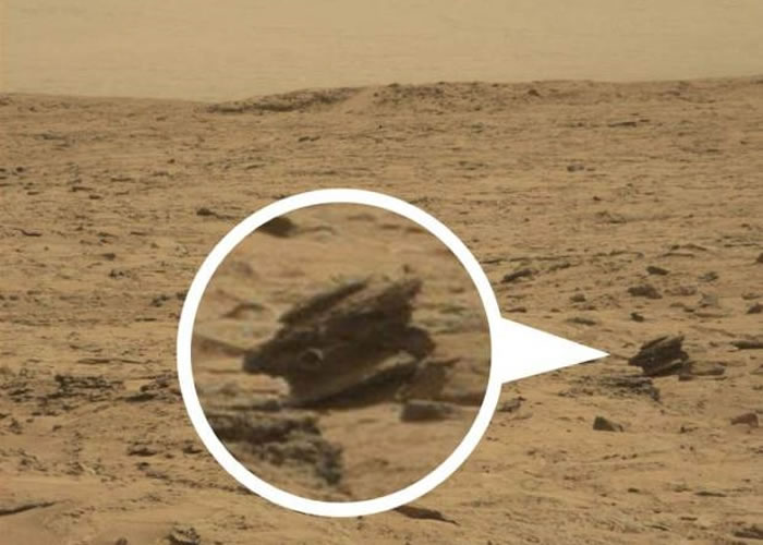 从这张照片上可见火星外表有一块状态奇特的「石头」